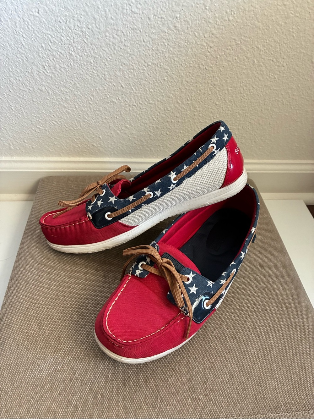 Sperry Red, White, and Blue Star-Print Boat Moccasins